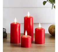 Lights4fun Lot de 4 Bougies Piliers Fines TruGlow® en Cire Rouge à Piles avec LED Blanc Chaud pour Intérieur