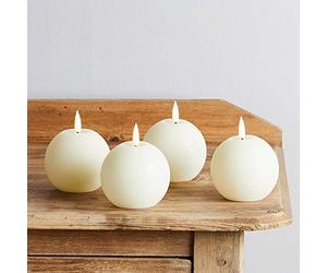 Lights4fun Lot de 4 Bougies Sphériques Truglow® en Cire Ivoire avec LED Blanc Chaud à Piles pour Intérieur