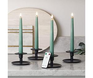 Lights4fun Lot de 4 Chandelles TruGlow® en Cire Vert Eucalyptus avec LED Blanc Chaud à Piles et Télécommande