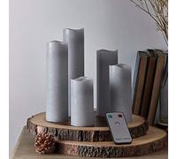 Lights4fun Lot de 5 bougies pilier LED sans flamme à piles avec télécommande Gris