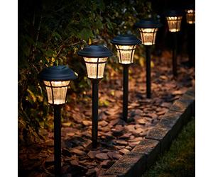 Lights4fun Lot de 6 Balises Solaires à LED Blanc Chaud en Plastique Noir pour Extérieur