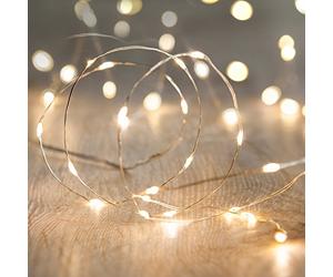 Lights4fun Lot de 6 Guirlandes Lumineuses 20 Micro LED Blanc Chaud à PIles sur Câble Argenté