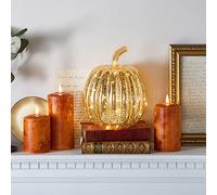 Lights4fun Lot de bougies décoratives en verre avec bougies LED TruGlow® orange - Décoration d'Halloween et d'automne