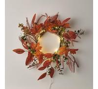 Lights4fun Lot de Couronne d'automne avec Feuilles d’Érable Artificielles de 40 cm et Guirlande Lumineuse de 50 LED Blanc Chaud à Piles pour Porte d’Entrée Décoration d'Intérieur
