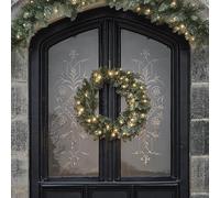 Lights4fun Lot de Couronne et Guirlande de Noël Pré-Éclairée en Sapin Artificielle avec LED Blanc Chaud à Piles avec Minuterie Décoration Lumineuse de Noël pour Intérieur et Extérieur