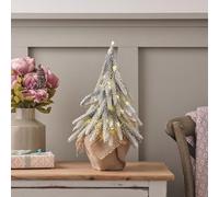Lights4fun Mini Sapin Lumineux de Noël Enneigé à Branches Retombantes de 40 cm avec 40 LED à Piles et Minuterie Déco de Noël pour l'Intérieur