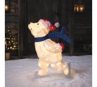 Lights4fun Ours Polaire Lumineux sur Patins à Glace à Piles avec 70 LED Blanc Chaud et Minuterie Figurine de Noël en Acrylique de 78 cm Décoration d'Extérieur