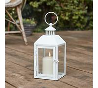 Lights4fun Petite Lanterne Blanche en Métal avec Bougie LED TruGlow® à Piles pour Extérieur de 26cm
