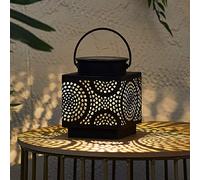 Lights4fun Petite Lanterne Solaire Marocaine en Metal Noir de 12cm avec Bougie LED Blanc Chaud pour Déco Extérieur