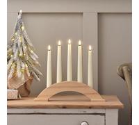 Lights4fun Pont de Bougies en Bois avec 5 Bougies LED TruGlow® Sans Flamme en Cire Véritable Ivoire à Piles avec Minuterie et Télécommande pour Déco Intérieur de Noël