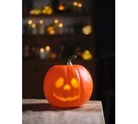 Lights4Fun Projecteur LED parlant citrouille avec visages animés & activation sonore - Décoration d'Halloween avec LED blanc chaud & son hanté - Fonctionne avec des piles pour l'intérieur