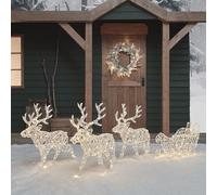Lights4fun Renne LED 3 en 1 avec traîneau, figurine de cerf éclairée, minuteur, éclairage de Noël extérieur et intérieur fonctionnant sur piles