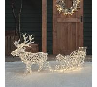 Lights4fun Renne lumineux 3 en 1 avec traîneau - 70 cm - Minuterie - Éclairage de Noël - Pour l'extérieur et l'intérieur - Fonctionne avec piles