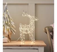 Lights4fun Renne Lumineux à Piles de 31 cm avec 160 Micro LED Blanc Chaud et Minuterie Figurine de Noël en Métal Décoration d'Intérieur
