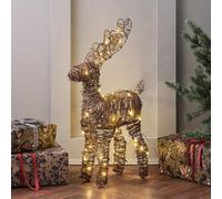 Renne Lumineux Miniature de 55 cm en Rotin à LED Blanc Chaud