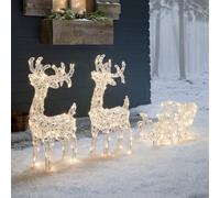 Lights4fun Rennes solaires LED avec traîneau Swinsty Décorations de Noël pour l'extérieur, Petites Lumières Blanc Chaud