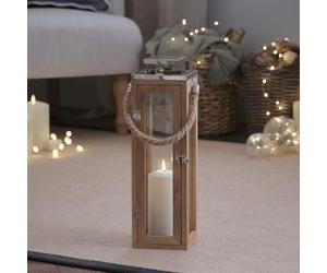 Lights4Fun Salcombe Lanterne en bois avec bougie LED TruGlow - Fonctionnement à piles - Avec télécommande et minuterie de 6 heures - Lanterne décorative pour terrasse, balcon et salon - 34 × 13 × 13