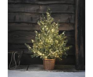 Lights4fun Sapin de Noël de 90 cm à 300 LED Bicolores avec Minuterie dans Un Pot en Rotin Décoration de Noël pour Intérieur