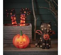 Lights4fun Set de Décoration LED Halloween - Jambes de Sorcière, Chat, Citrouille - Extérieur - Fonctionnement à Piles - Jardin