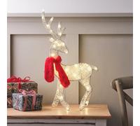 Lights4fun Silhouette Renne Lumineux de 50 cm à Piles avec 50 Micro LED Blanc Chaud avec Minuterie Décoration de Noël pour Intérieur