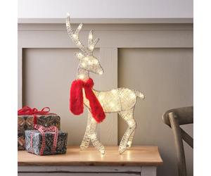 Lights4fun Silhouette Renne Lumineux de 50 cm à Piles avec 50 Micro LED Blanc Chaud avec Minuterie Décoration de Noël pour Intérieur
