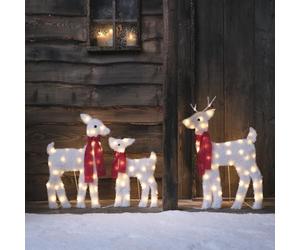 Lights4fun Silhouettes Familiales de Rennes Enneigés en 2D avec 100 LED Blanc Chaud avec Minuterie Décoration de Noël pour Intérieur et Extérieur