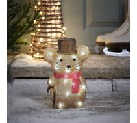Lights4fun Souris Merlin en acrylique avec LED, fonctionnement à piles et | Décoration lumineuse avec minuterie, décoration de Noël et d'hiver pour l'intérieur et l'extérieur