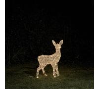 Lights4fun Swinsty Figurine lumineuse LED en forme de faon - Fonctionne à l'énergie solaire et à piles - 3 options d'éclairage - Avec minuterie - Décoration de Noël pour l'extérieur - 77 cm