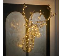Lights4fun Tête de Cerf Lumineuse Studley en Rotin à Piles avec 140 LED Blanc Chaud avec Minuterie Figurine de Noël Décoration de Noël pour Intérieur et Extérieur