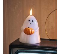 Lights4fun TruGlow® Bougie Sans Flamme en Forme de Fantôme à LED Blanc Chaud à Piles en Cire Véritable avec Minuterie et Télécommande Décoration d'Halloween pour Intérieur