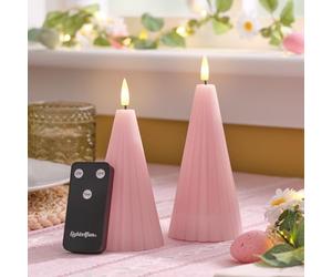 Lights4fun TruGlow Lot de 2 bougies piliers LED avec télécommande Rose pâle