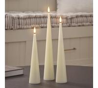 Lights4fun TruGlow Lot de 3 bougies coniques en cire véritable - LED vacillantes blanc chaud - Avec télécommande et minuterie de 6 h - Fonctionne avec piles - Décoration printemps pour table et salon