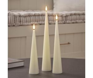 Lights4fun TruGlow Lot de 3 bougies coniques en cire véritable - LED vacillantes blanc chaud - Avec télécommande et minuterie de 6 h - Fonctionne avec piles - Décoration printemps pour table et salon