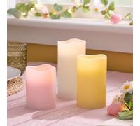 Lights4fun TruGlow Lot de 3 bougies piliers en cire véritable - LED vacillantes blanc chaud - Avec minuterie de 6 h - Fonctionne avec piles - Décoration printemps pour table et salon