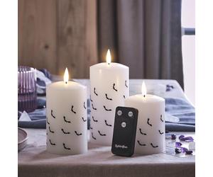 Lights4fun TruGlow® Lot de 3 Bougies Sans Flamme à LED Blanc Chaud à Piles en Cire Véritable au Motif de Chauve-Souris avec Minuterie et Télécommande Décoration d'Halloween