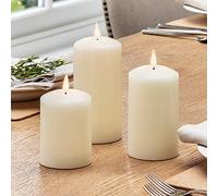 Lights4fun TruGlow® Lot de 3 Bougies sans Flamme à LED Blanc Chaud à Piles en Cire Véritable Effet Ivoire avec Minuterie Décoration pour Intérieur