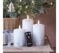 Lights4fun TruGlow® Lot de 3 Bougies sans Flamme à LED Blanc Chaud à Piles en Cire Véritable Effet Ombré Argenté avec Minuterie et Télécommande Décoration pour Intérieur