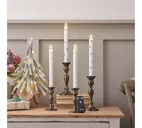 Lights4fun TruGlow® Lot de 4 Bougies Chandelles Sans Flamme à LED Blanc Chaud à Piles en Cire Véritable au Motifs Sapin et Étoile avec Minuterie et Télécommande Décoration de Noël