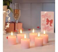 Lights4fun TruGlow Lot de 6 bougies chauffe-plat nervurées roses en cire véritable | LED vacillantes blanc chaud | Avec télécommande et minuterie de 6 h | Fonctionne avec piles | Décoration de table