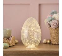 Lights4fun Œuf de Pâques en Verre Craqué de 21 cm avec 50 LED Blanc Chaud à Piles avec Minuterie Décoration de Table de Pâques pour l'Intérieur