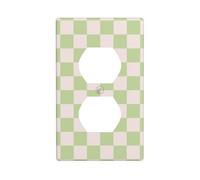 Lightsage and Grey Checker Pattern Outlet Cover Cover 1 Gang Wall Plate for Kitchen Room Bathroom Size 7x11.4cm