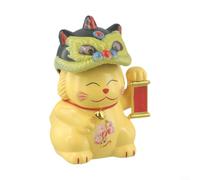 LightSensing LuckyCat Décoration solaire avec mouvement automatique de danse du lion pour véhicule ou bureau Jaune