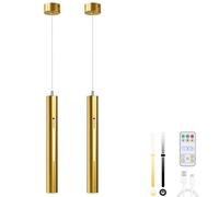 Lightsjoy 2x Suspension Luminaire LED Pile Dimmable Avec Télécommande Doré | Lampe Suspendue avec Batterie Rechargeable 5000mAh, 3000/4500/6000K Suspension Luminaire Sans Électricité, pour Chambre Salon
