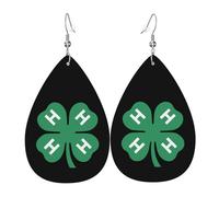 Lightweight Boucle d'oreille 4-H Clover Boucles d'Oreille Pendantes Rétro Boucle d'oreille en cuir pour Filles Femmes Fête