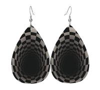 Lightweight Boucle D'Oreille En Cuir Grille Géométrique Noire Et Blanche Tourbillon Leather Earrings Rétro Boucle D'Oreille Pour Fête Femmes Fête
