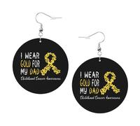 Lightweight Boucle d'oreilles pendantes en cuir Je porte un ruban doré pour mon père Sensibilisation au cancer infantile Boucles d'oreilles femme Légères Boucle d'oreille en cuir pour Femmes