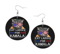 Lightweight Boucle d'oreilles pendantes en cuir Les femmes à chats soutiennent Kamala, présidente du HS 2024. Leather Earrings Légères Boucle d'oreille en cuir pour Decorations Femmes Filles