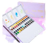 LIGHTWISH Lot de 48 peintures aquarelles dans une boîte portable, avec pinceau, papier aquarelle et palette, kit d'aquarelle de voyage pour artistes, peintres amateurs et amateurs de peinture