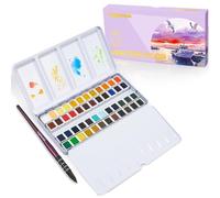 LIGHTWISH Lot de 48 peintures aquarelles dans une boîte portable, avec pinceau, papier aquarelle et palette, kit d'aquarelle de voyage pour artistes, peintres amateurs et amateurs de peinture