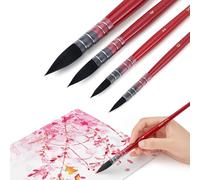 Lightwish Set de pinceaux Aquarelle, 4 pièces Set de pinceaux pour Artistes, Adultes et Amateurs, Pinceau Rond Pointu à Franges pour Aquarelle, Gouache